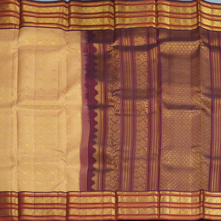 Hayagrivas Handloom Creamy Peach Kanjivaram Silk Saree with Burgundy Border SSCBF159H10-3