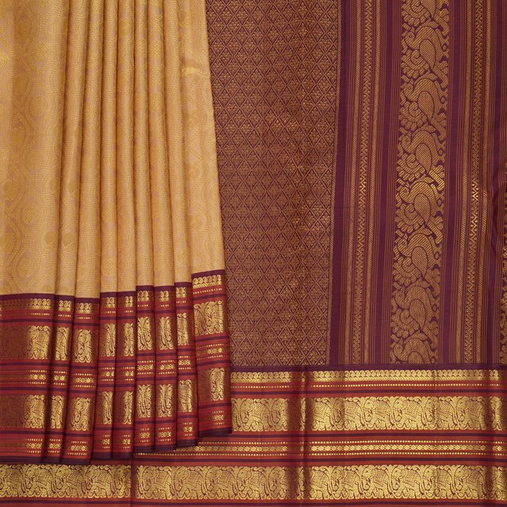 Hayagrivas Handloom Creamy Peach Kanjivaram Silk Saree with Burgundy Border SSCBF159H10-3