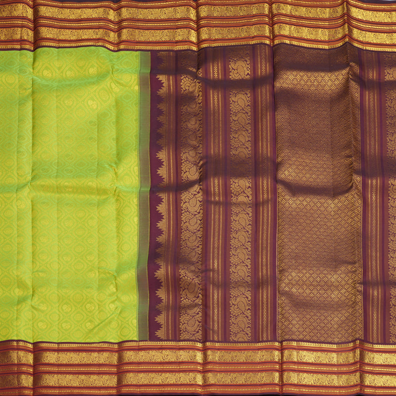 Hayagrivas Handloom Parrot Green Kanjivaram Silk Saree with Burgundy Border SSCBF159H10-4