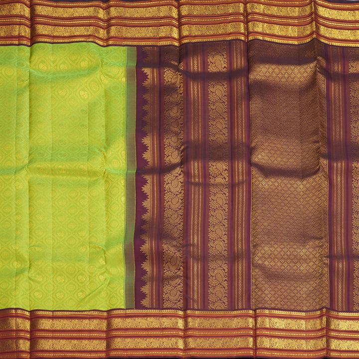 Hayagrivas Handloom Parrot Green Kanjivaram Silk Saree with Burgundy Border SSCBF159H10-4