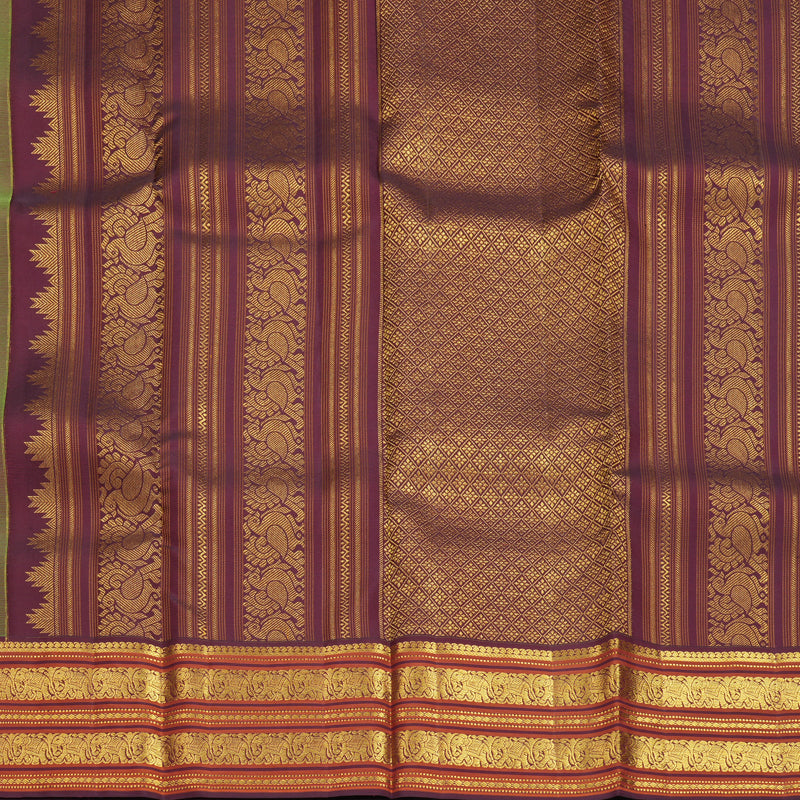 Hayagrivas Handloom Parrot Green Kanjivaram Silk Saree with Burgundy Border SSCBF159H10-4