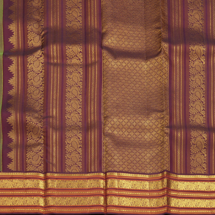 Hayagrivas Handloom Parrot Green Kanjivaram Silk Saree with Burgundy Border SSCBF159H10-4