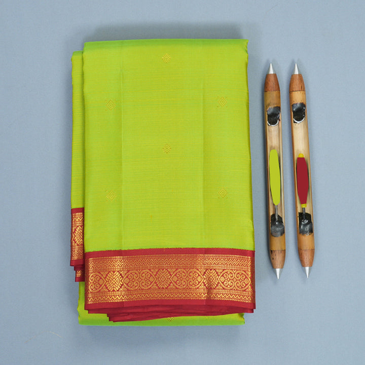 Hayagrivas Handloom Fluorescent Green Kanjivaram Silk Saree with Red Border SSCBF159H11-1