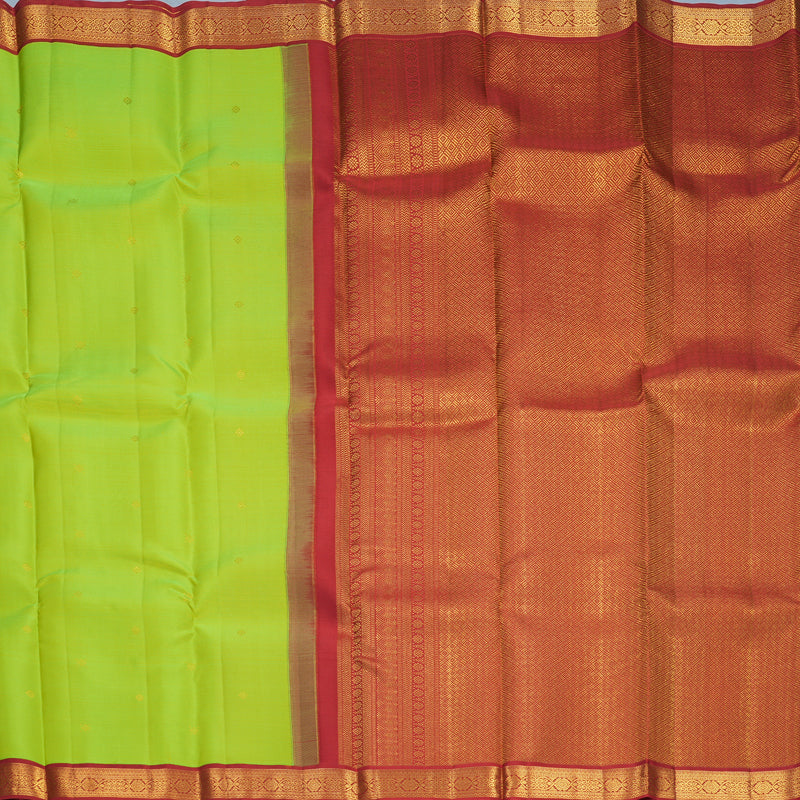 Hayagrivas Handloom Fluorescent Green Kanjivaram Silk Saree with Red Border SSCBF159H11-1