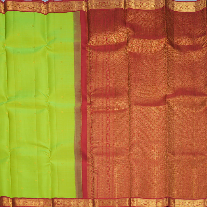 Hayagrivas Handloom Fluorescent Green Kanjivaram Silk Saree with Red Border SSCBF159H11-1