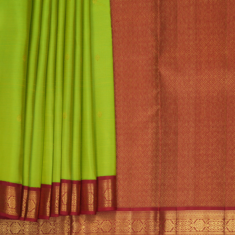 Hayagrivas Handloom Fluorescent Green Kanjivaram Silk Saree with Red Border SSCBF159H11-1