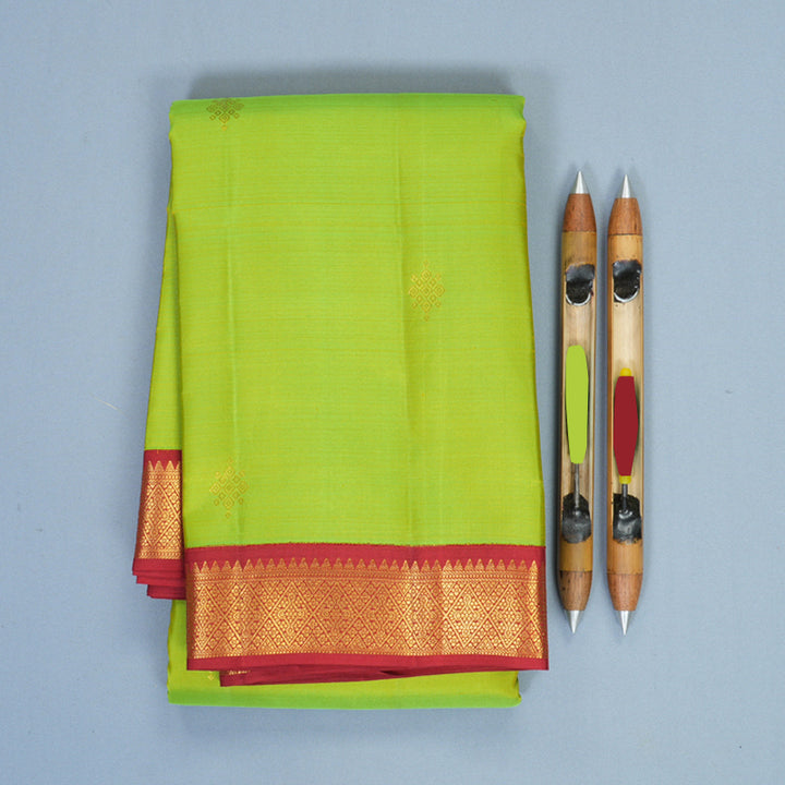 Hayagrivas Handloom Fluorescent Green Kanjivaram Silk Saree with Red Border SSCBF159H11-2
