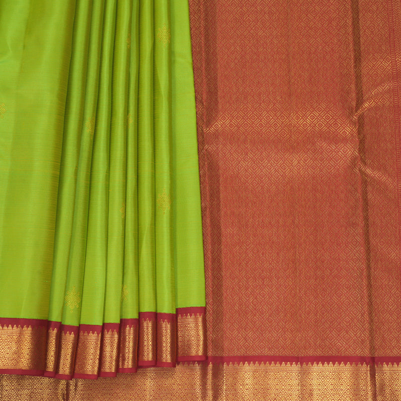 Hayagrivas Handloom Fluorescent Green Kanjivaram Silk Saree with Red Border SSCBF159H11-2