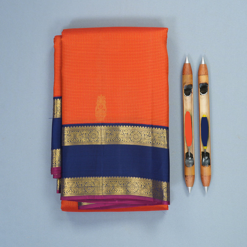 Hayagrivas Handloom Fanta Orange Kanjivaram Silk Saree with Navy Blue Border SSCBF159H12-1