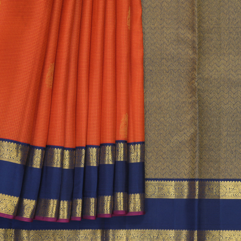 Hayagrivas Handloom Fanta Orange Kanjivaram Silk Saree with Navy Blue Border SSCBF159H12-1