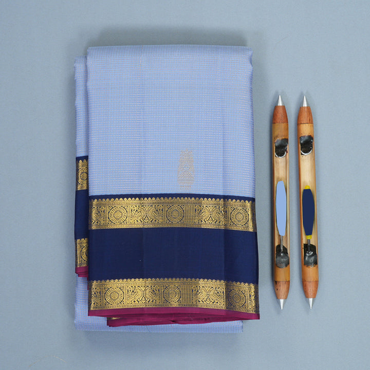 Hayagrivas Handloom Powder Blue Kanjivaram Silk Saree with Navy Blue Border SSCBF159H12-2