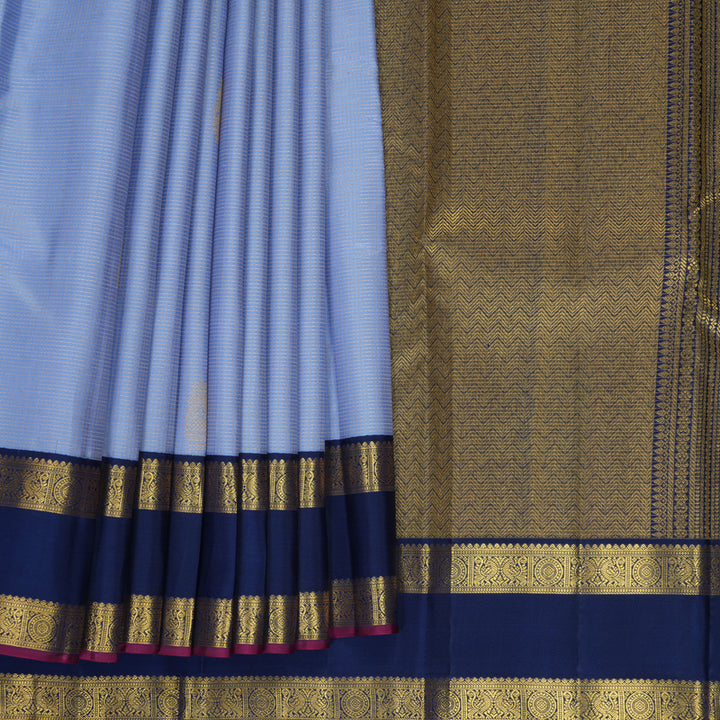 Hayagrivas Handloom Powder Blue Kanjivaram Silk Saree with Navy Blue Border SSCBF159H12-2