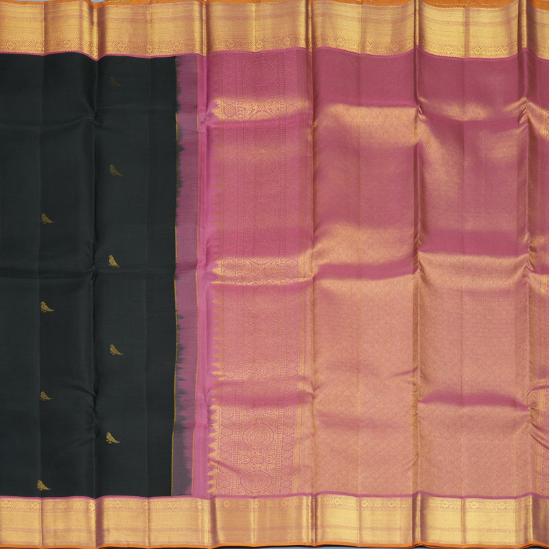 Hayagrivas Handloom Black Kanjivaram Silk Saree with Guava Pink Border SSCBF159H13-2