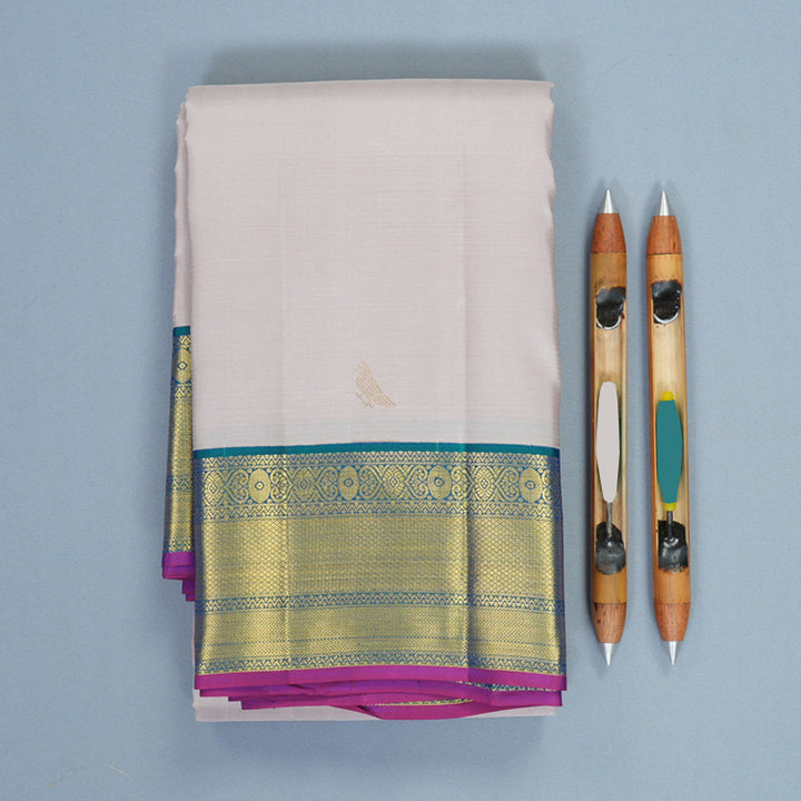 Hayagrivas Handloom Cream Kanjivaram Silk Saree with Mayilkazhuthu Border SSCBF159H13-4