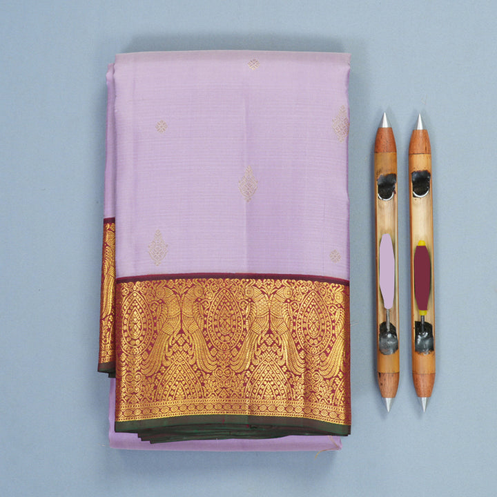 Hayagrivas Handloom Lilac Kanjivaram Silk Saree with Wine Maroon Border SSCBF159H13-5