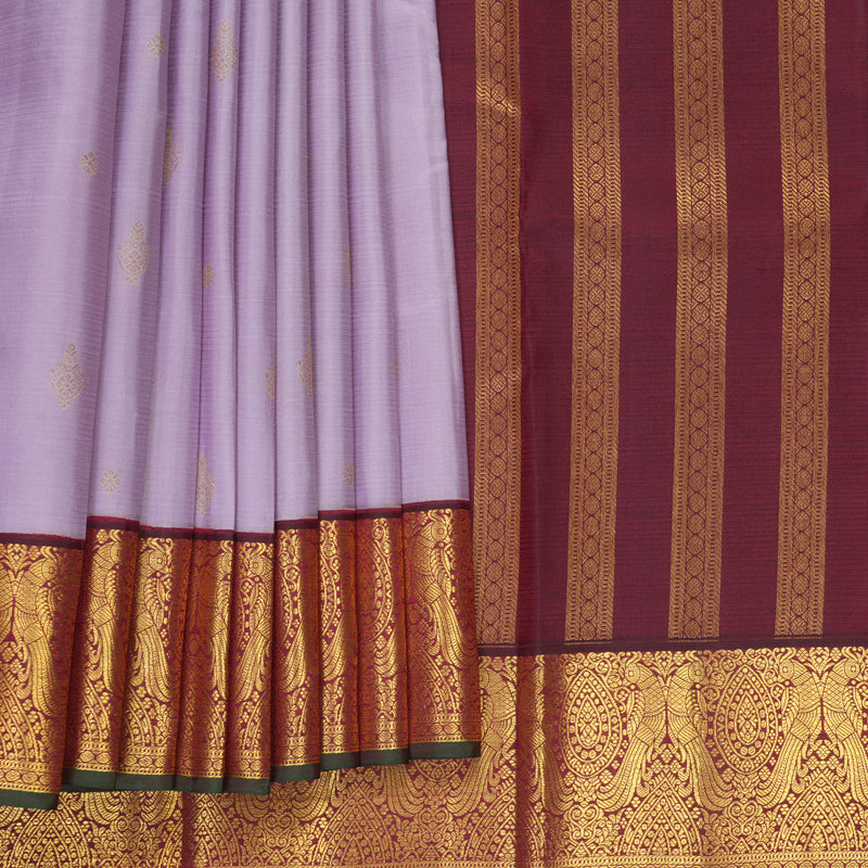 Hayagrivas Handloom Lilac Kanjivaram Silk Saree with Wine Maroon Border SSCBF159H13-5