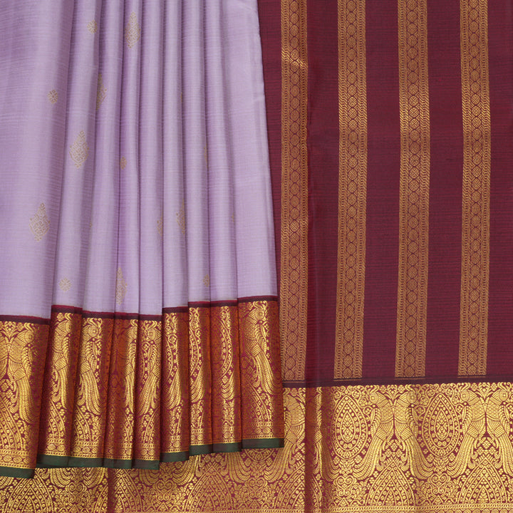 Hayagrivas Handloom Lilac Kanjivaram Silk Saree with Wine Maroon Border SSCBF159H13-5