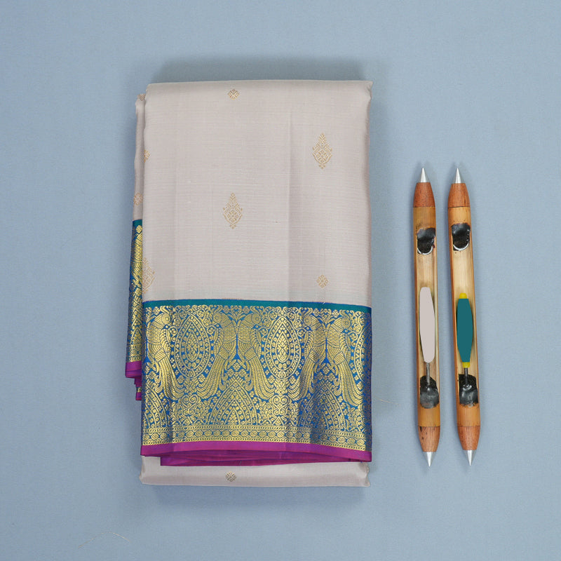 Hayagrivas Handloom Cream Kanjivaram Silk Saree with Mayilkazhuthu Border SSCBF159H13-6