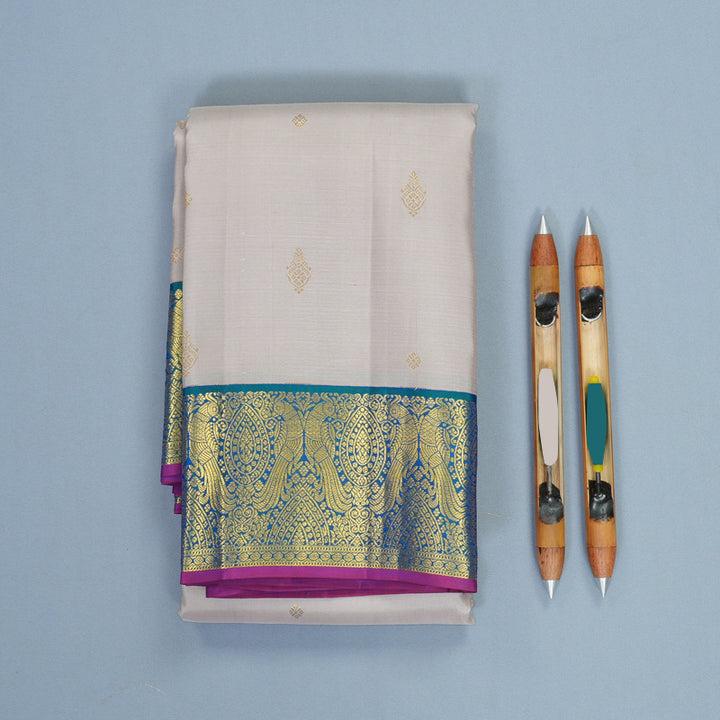 Hayagrivas Handloom Cream Kanjivaram Silk Saree with Mayilkazhuthu Border SSCBF159H13-6