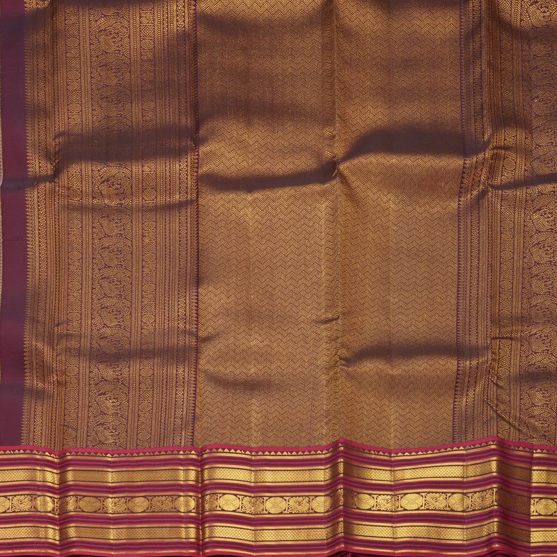 Hayagrivas Handloom Mauve &amp; Half-White Checks Kanjivaram Silk Saree with Maroon Border SSCBF159H14-2