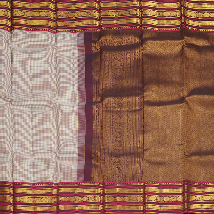 Hayagrivas Handloom Mauve &amp; Half-White Checks Kanjivaram Silk Saree with Maroon Border SSCBF159H14-2