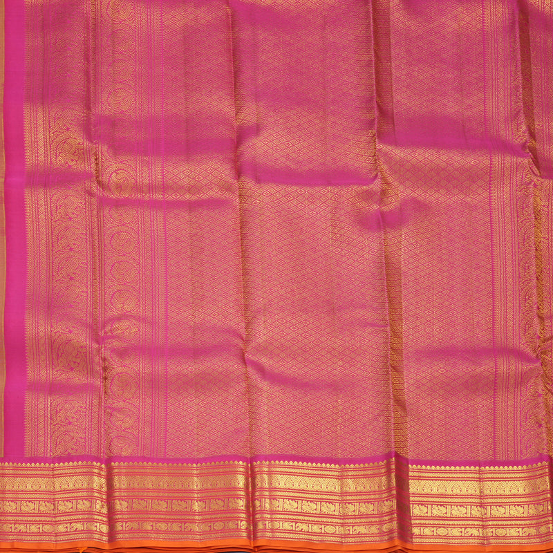 Hayagrivas Handloom Fluorescent Green Kanjivaram Silk Saree with Pink Border SSCBF159H15-1