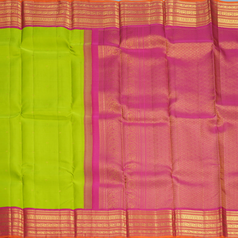 Hayagrivas Handloom Fluorescent Green Kanjivaram Silk Saree with Pink Border SSCBF159H15-1
