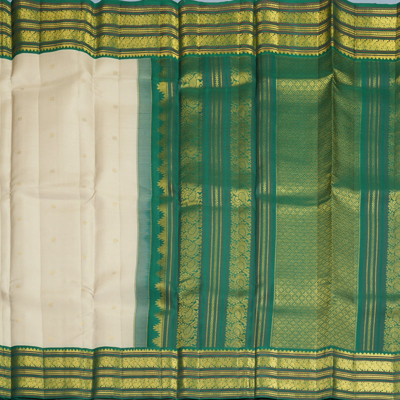 Hayagrivas Handloom Beige Kanjivaram Silk Saree with Dark Green Border SSCBF159H15-2