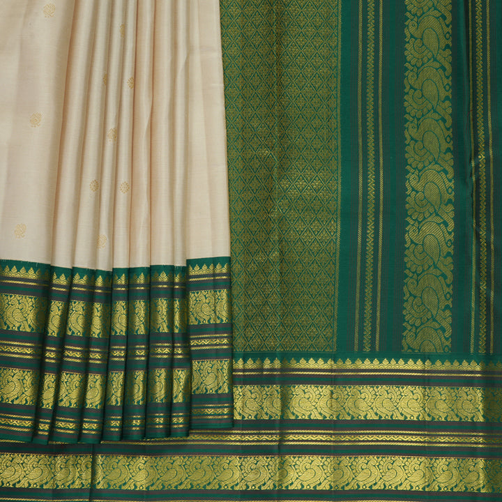 Hayagrivas Handloom Beige Kanjivaram Silk Saree with Dark Green Border SSCBF159H15-2