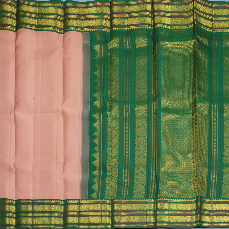 Hayagrivas Handloom Mild Peach Pink Kanjivaram Silk Saree with Dark Green Border SSCBF159H15-3