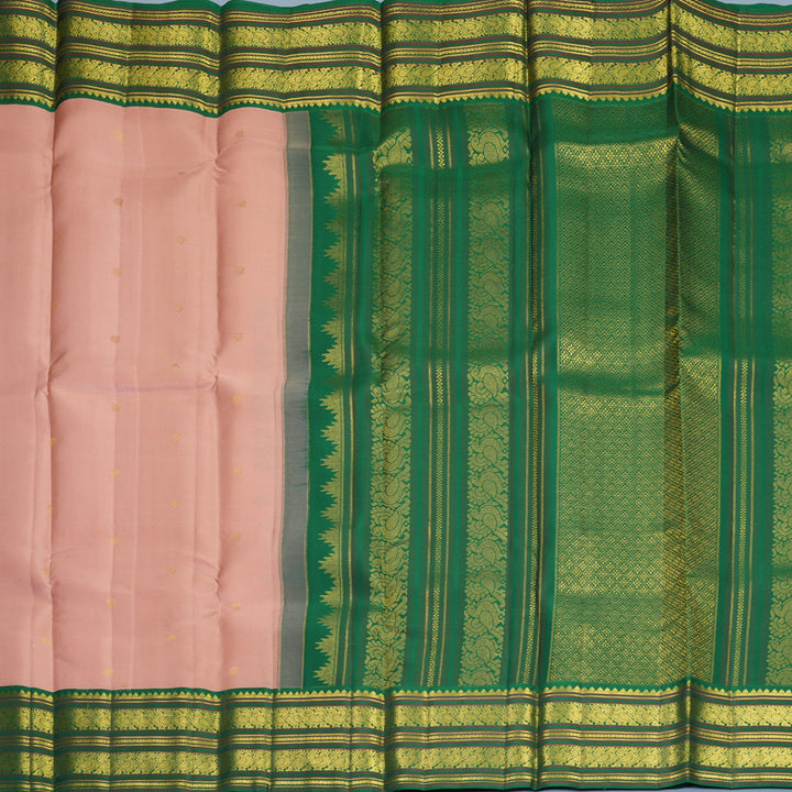 Hayagrivas Handloom Mild Peach Pink Kanjivaram Silk Saree with Dark Green Border SSCBF159H15-3