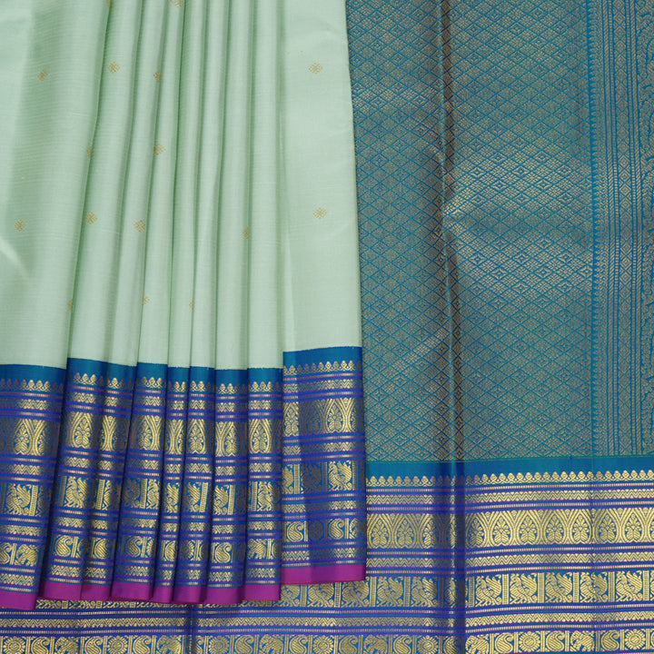Hayagrivas Handloom Pastel Green Kanjivaram Silk Saree with Mayilkazhuthu Border SSCBF159H15-4