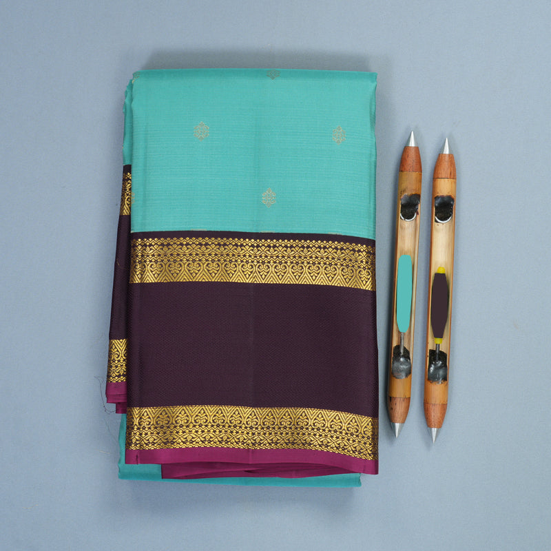 Hayagrivas Handloom Sea Blue Kanjivaram Silk Saree with Deep Nagapazham Border SSCBF159H15-7