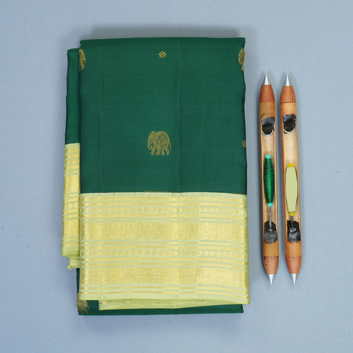 Hayagrivas Handloom Dark Green Kanjivaram Silk Saree with Pista Green Border SSCBF159H16-1