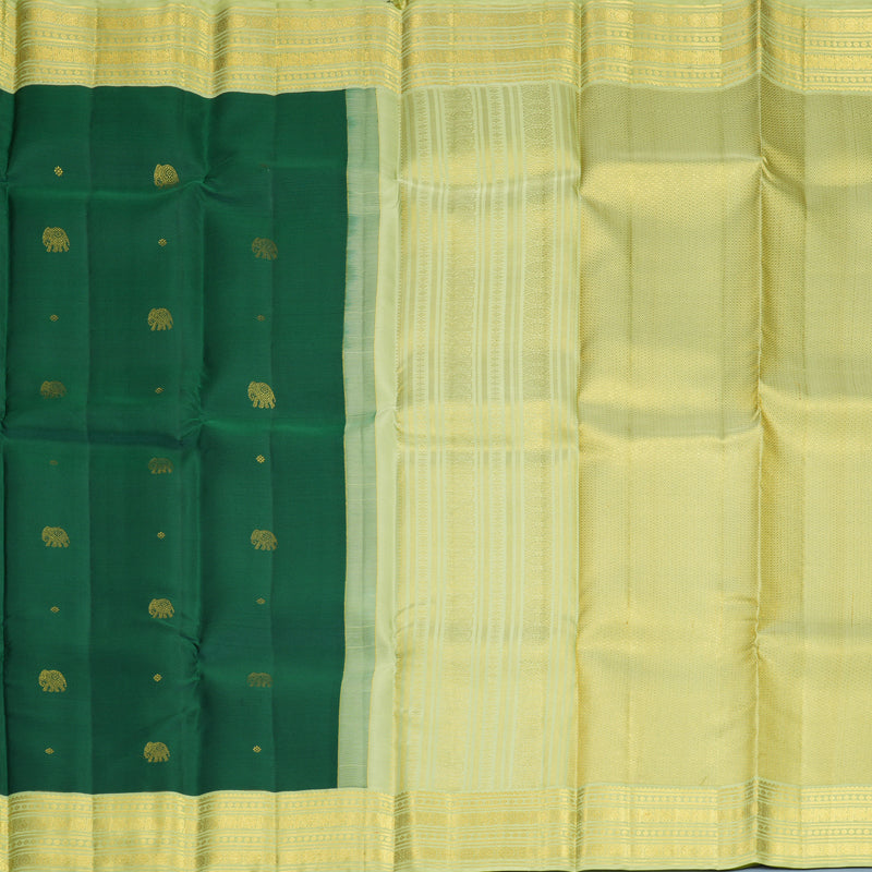 Hayagrivas Handloom Dark Green Kanjivaram Silk Saree with Pista Green Border SSCBF159H16-1