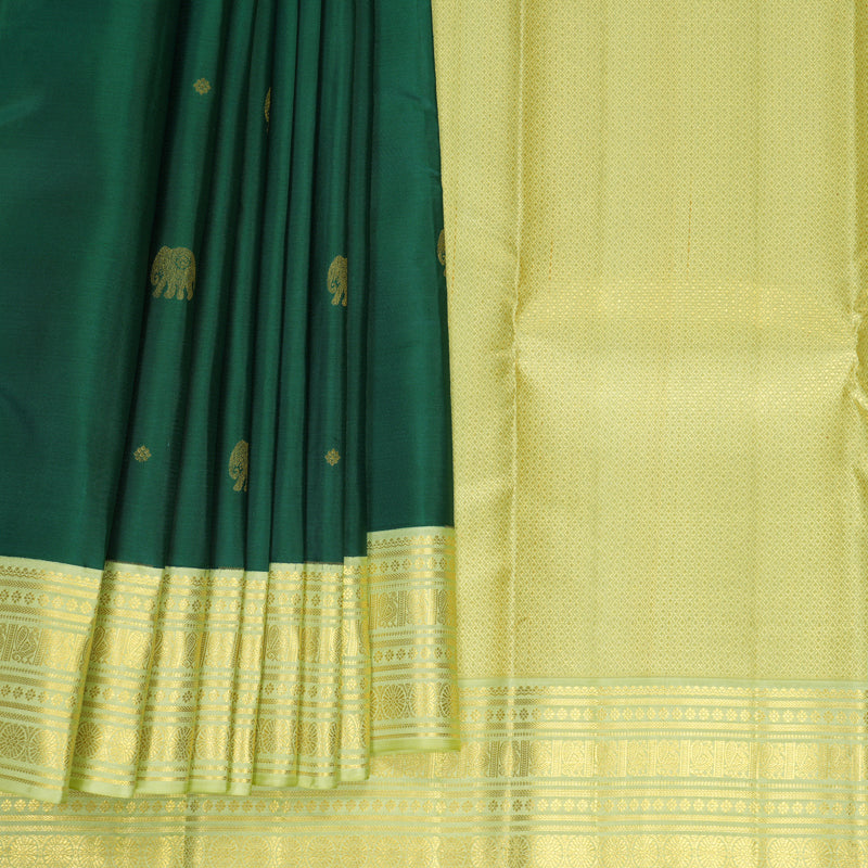 Hayagrivas Handloom Dark Green Kanjivaram Silk Saree with Pista Green Border SSCBF159H16-1