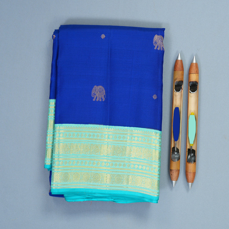 Hayagrivas Handloom MS Blue Kanjivaram Silk Saree with Border SSCBF159H16-2