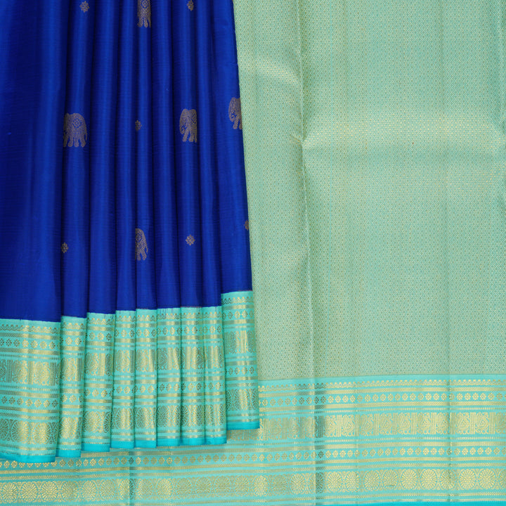 Hayagrivas Handloom MS Blue Kanjivaram Silk Saree with Border SSCBF159H16-2