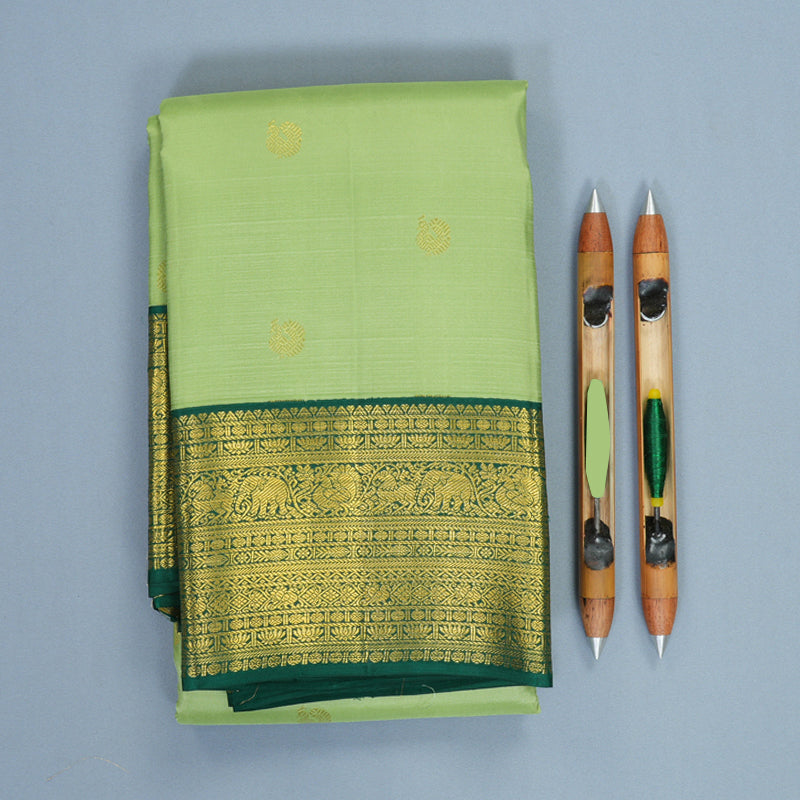 Hayagrivas Handloom Apple Green Kanjivaram Silk Saree with Emerald Green Border SSCBF159H17-3