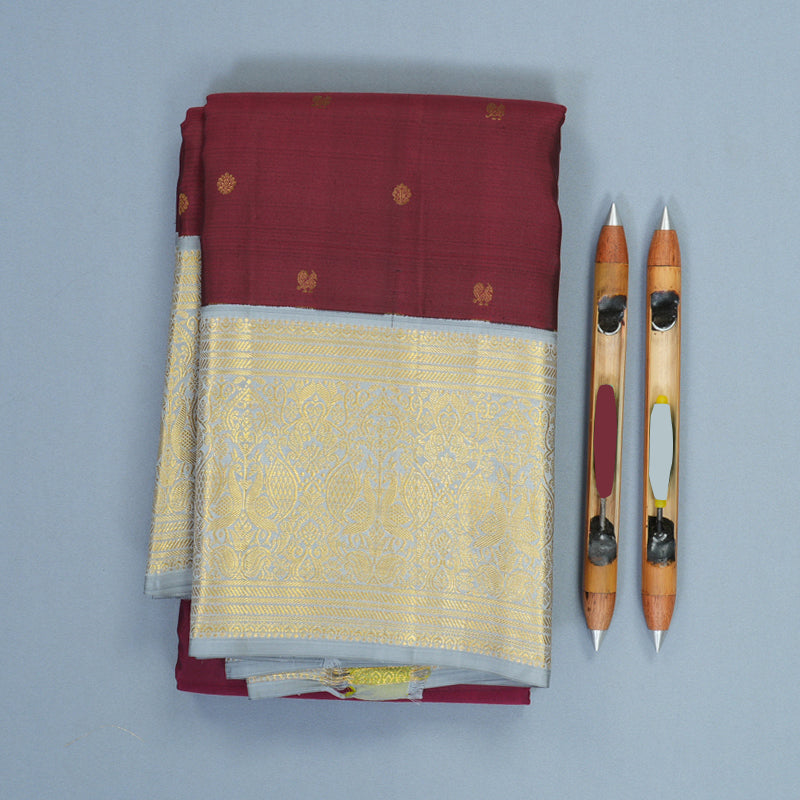 Hayagrivas Handloom Burgundy Kanjivaram Silk Saree with Grey Border SSCBF159H18-1