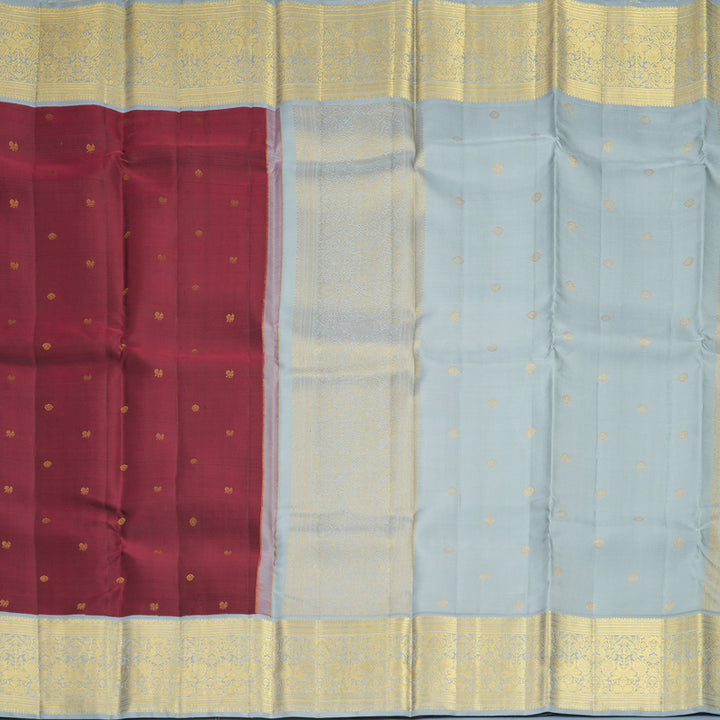 Hayagrivas Handloom Burgundy Kanjivaram Silk Saree with Grey Border SSCBF159H18-1