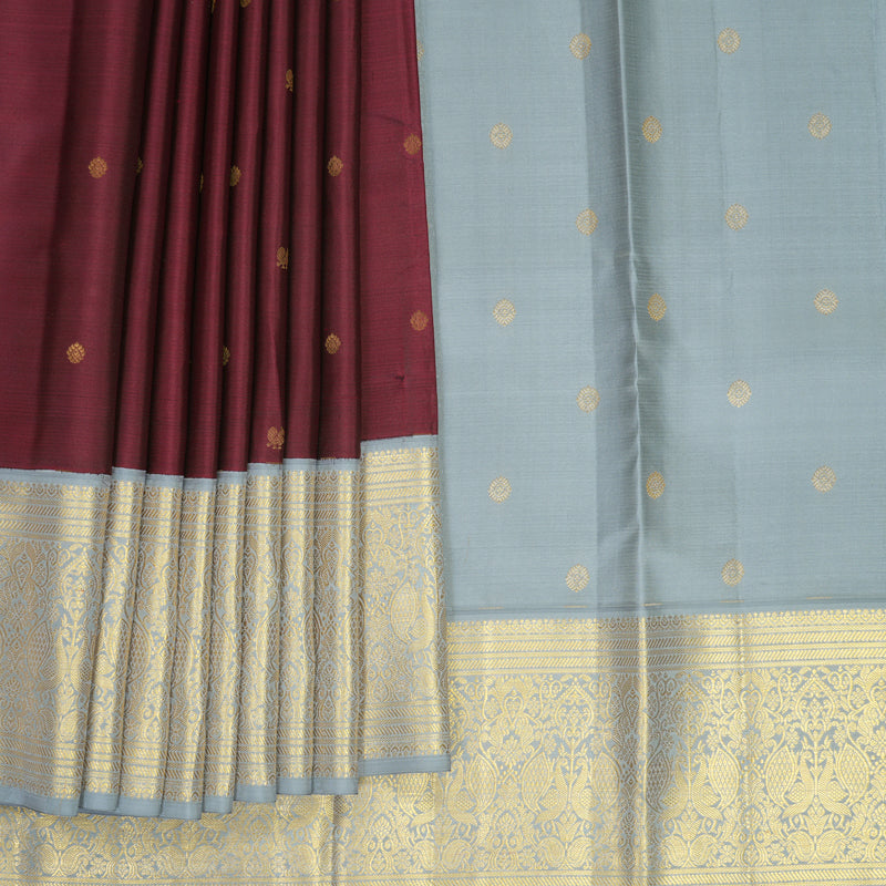 Hayagrivas Handloom Burgundy Kanjivaram Silk Saree with Grey Border SSCBF159H18-1