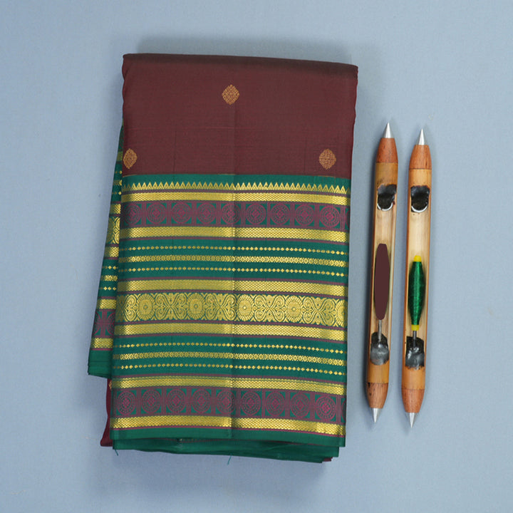 Hayagrivas Handloom Dark Maroon Kanjivaram Silk Saree with Green Border SSCBF159H2-1