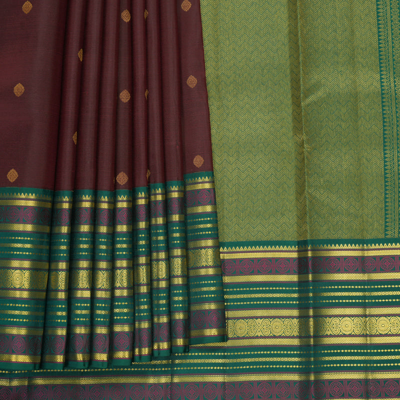Hayagrivas Handloom Dark Maroon Kanjivaram Silk Saree with Green Border SSCBF159H2-1