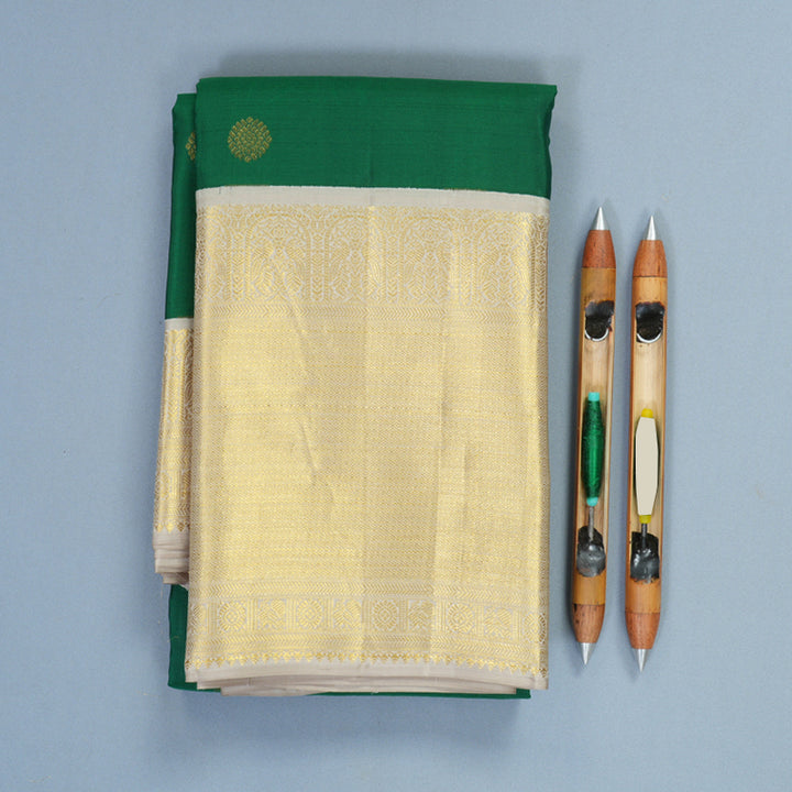 Hayagrivas Handloom Green Kanjivaram Silk Saree with Greige Border SSCBF159H3-1