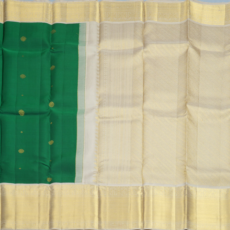 Hayagrivas Handloom Green Kanjivaram Silk Saree with Greige Border SSCBF159H3-1