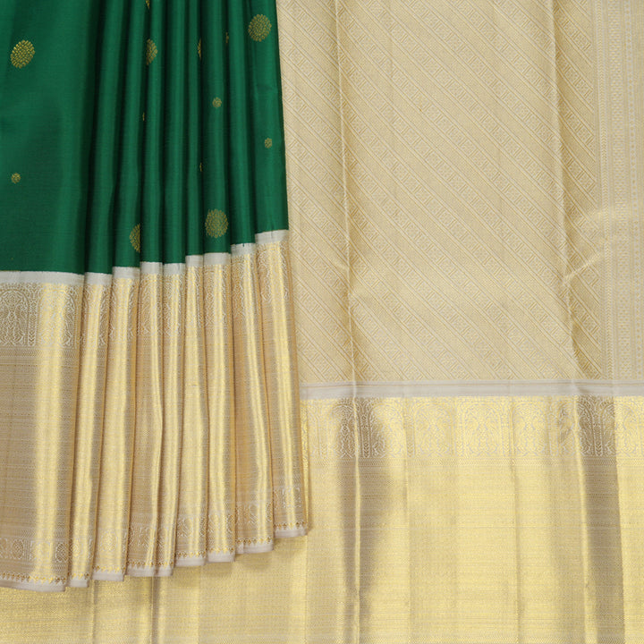 Hayagrivas Handloom Green Kanjivaram Silk Saree with Greige Border SSCBF159H3-1