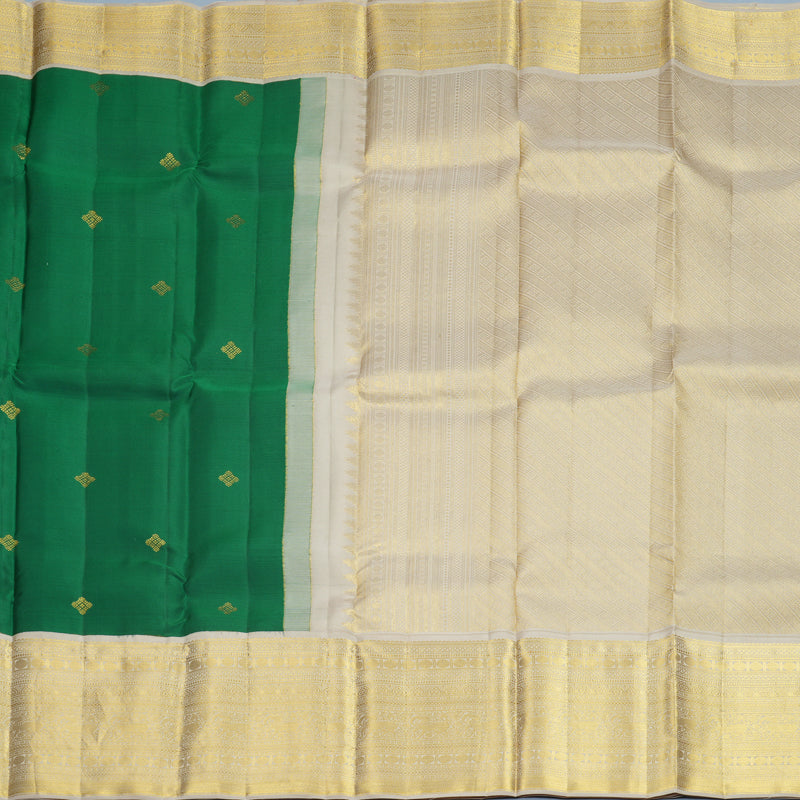 Hayagrivas Handloom Dark Green Kanjivaram Silk Saree with Greige Border SSCBF159H3-2