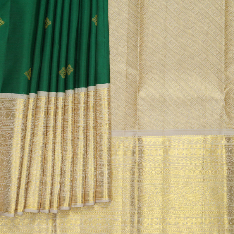 Hayagrivas Handloom Dark Green Kanjivaram Silk Saree with Greige Border SSCBF159H3-2