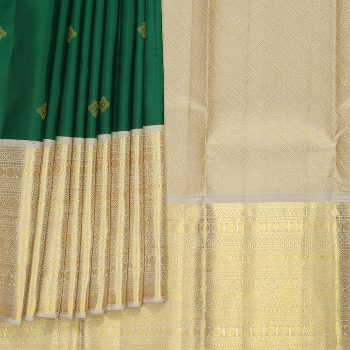 Hayagrivas Handloom Dark Green Kanjivaram Silk Saree with Greige Border SSCBF159H3-2